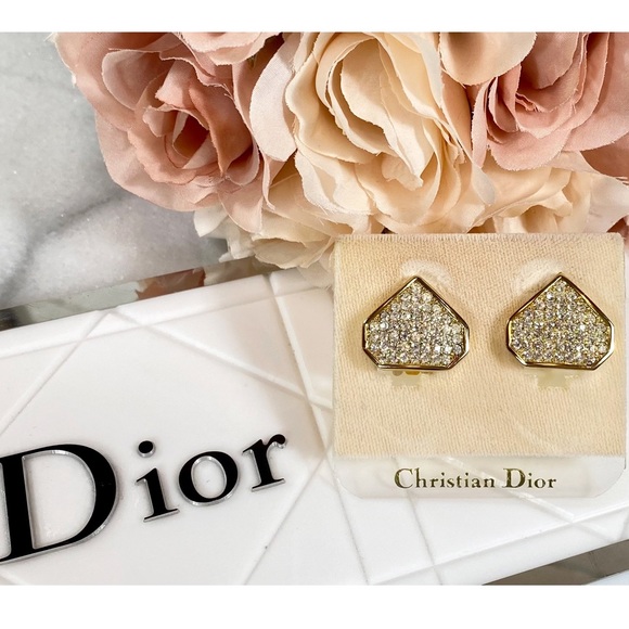 Christian Dior Rare Vintage Gold Plated & Swarovski Crystal Clip-On Earrings - Picture 2 of 9